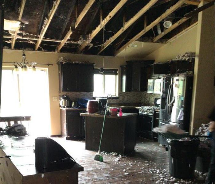 Kitchen of home damaged by fire