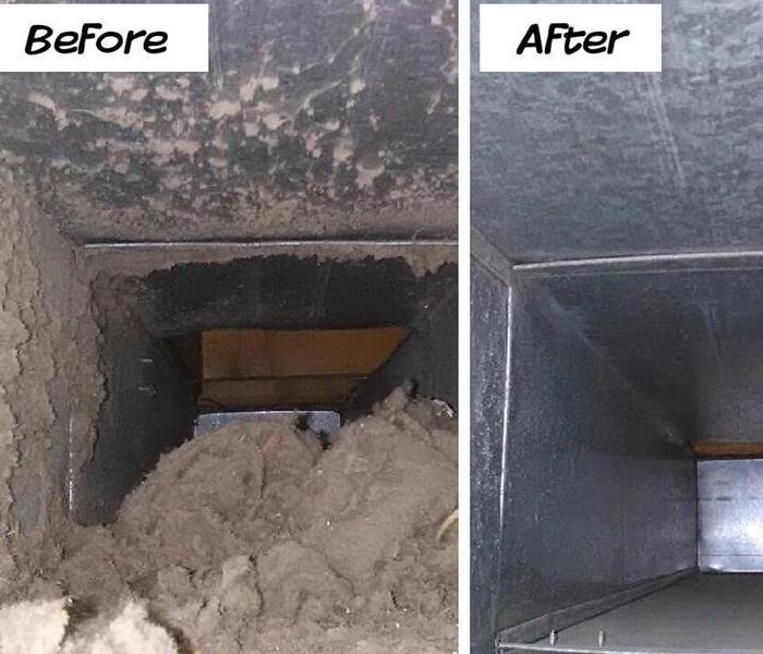 Duct work before and after cleaning