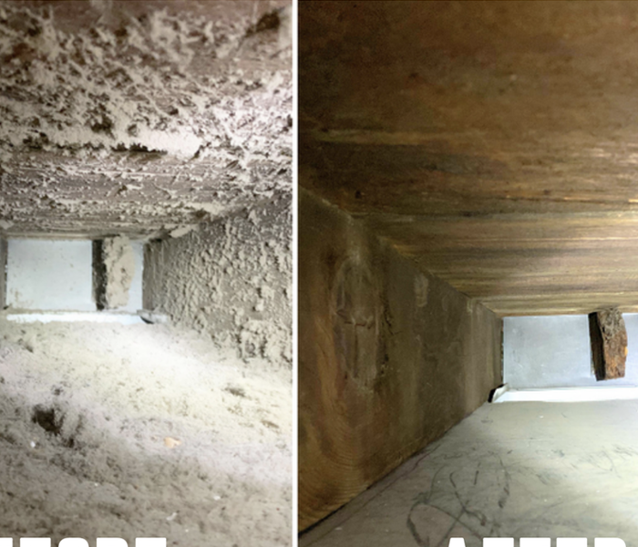 Duct work before and after cleaning