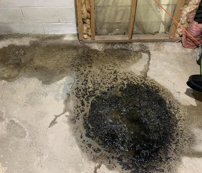 Sewage backed up through floor drain in cement basement