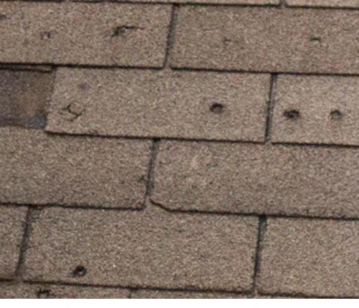 Pockmarks in shingles caused by hail damage.