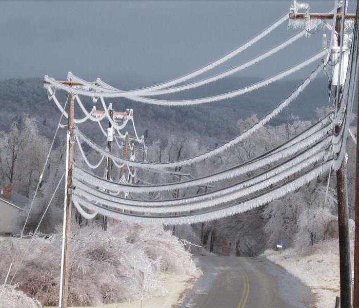 Power lines covered in ice