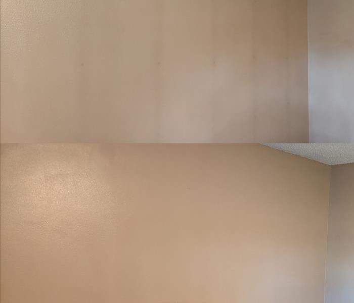 Smoke damage on walls in top image, smoke damage removed from walls in bottom image