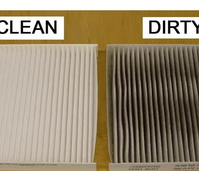 Clean air filter next to dirty air filter