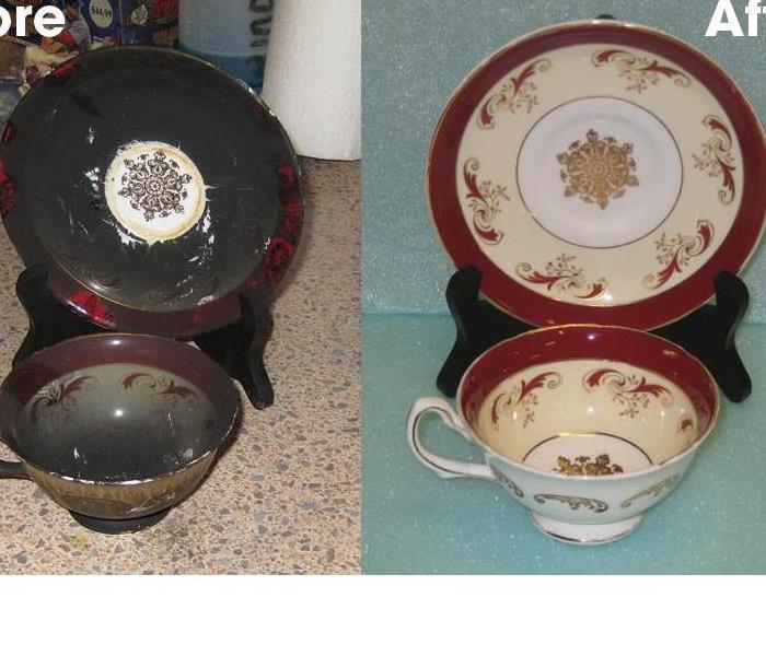 Fine china before and after cleaning